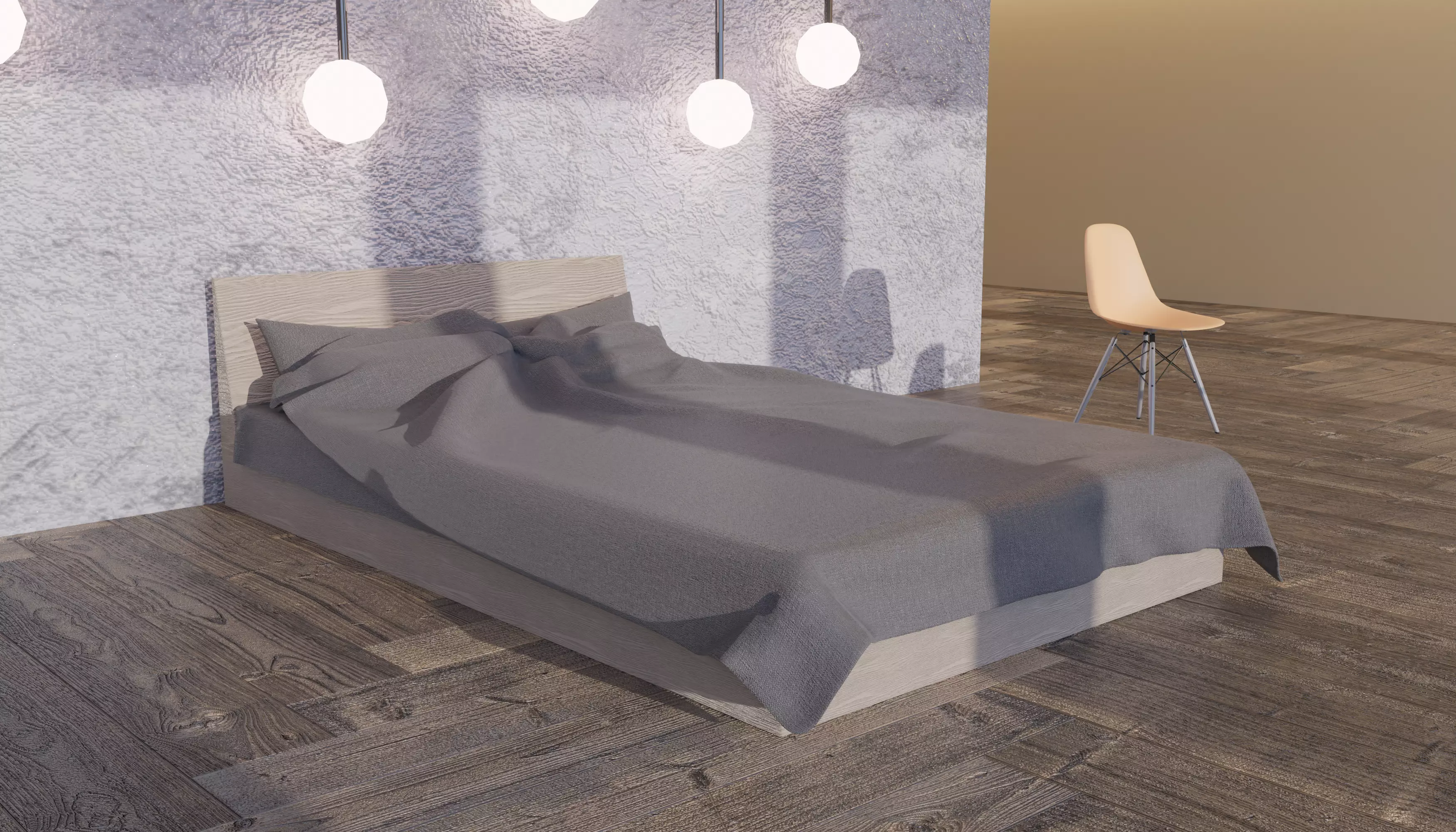 Realistic gray bed PBR cycles eevee Low-poly 3D model_0
