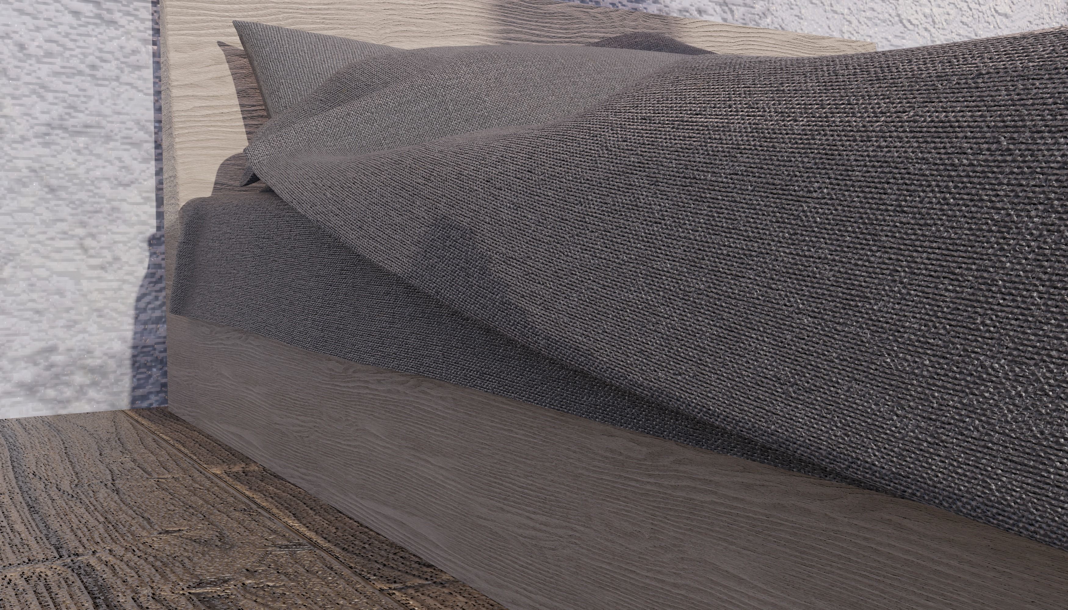 Realistic gray bed PBR cycles eevee Low-poly 3D model_2