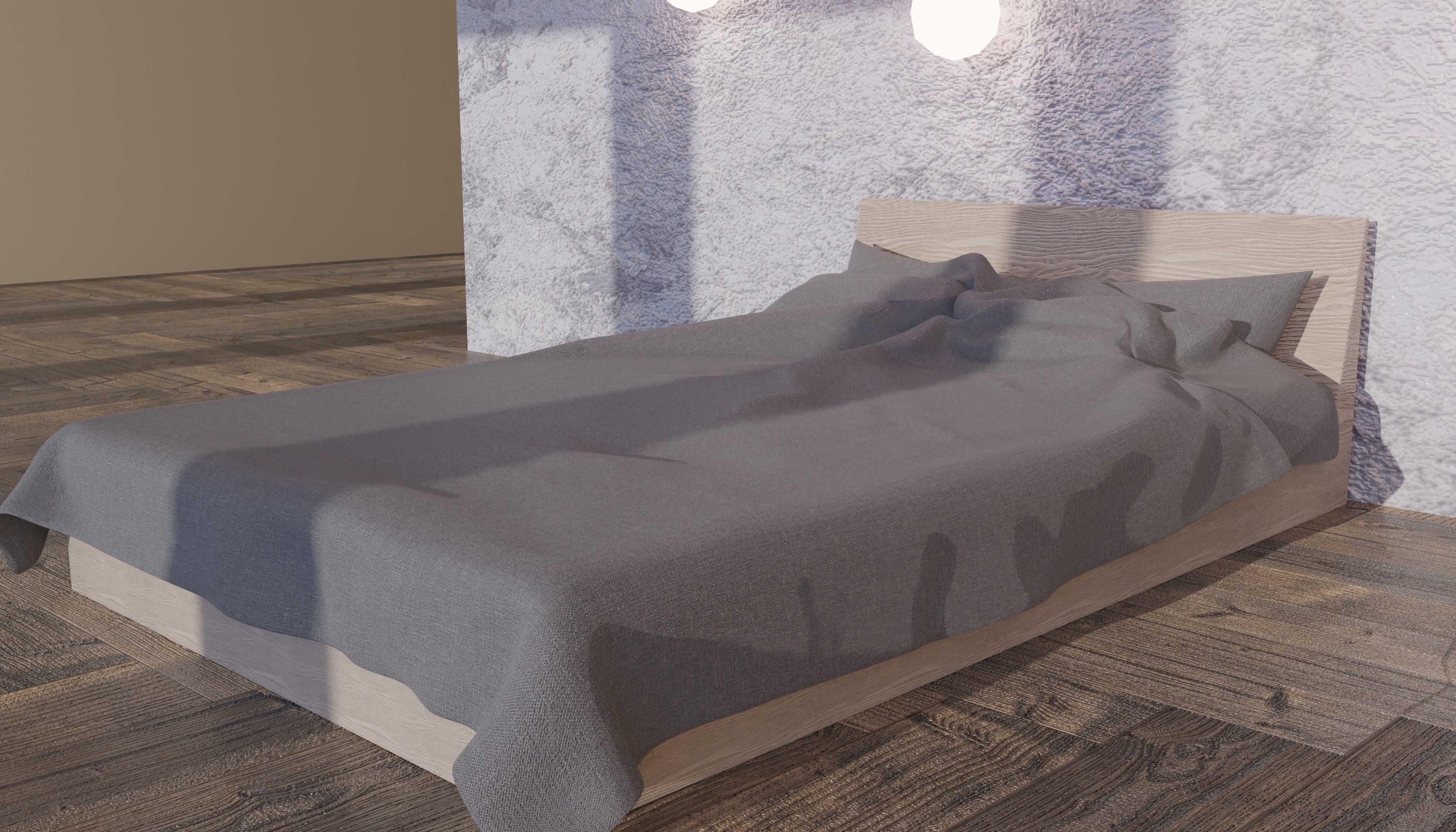 Realistic gray bed PBR cycles eevee Low-poly 3D model_1