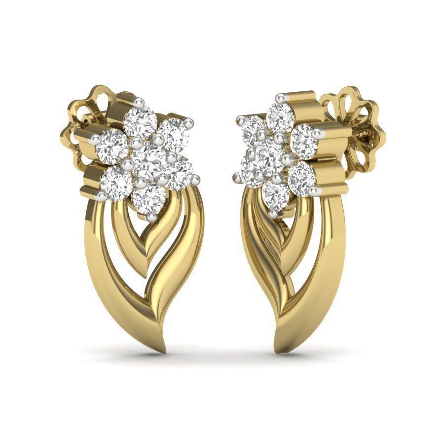 Earrings Collection two gold hoop with diamonds 3D print model_16