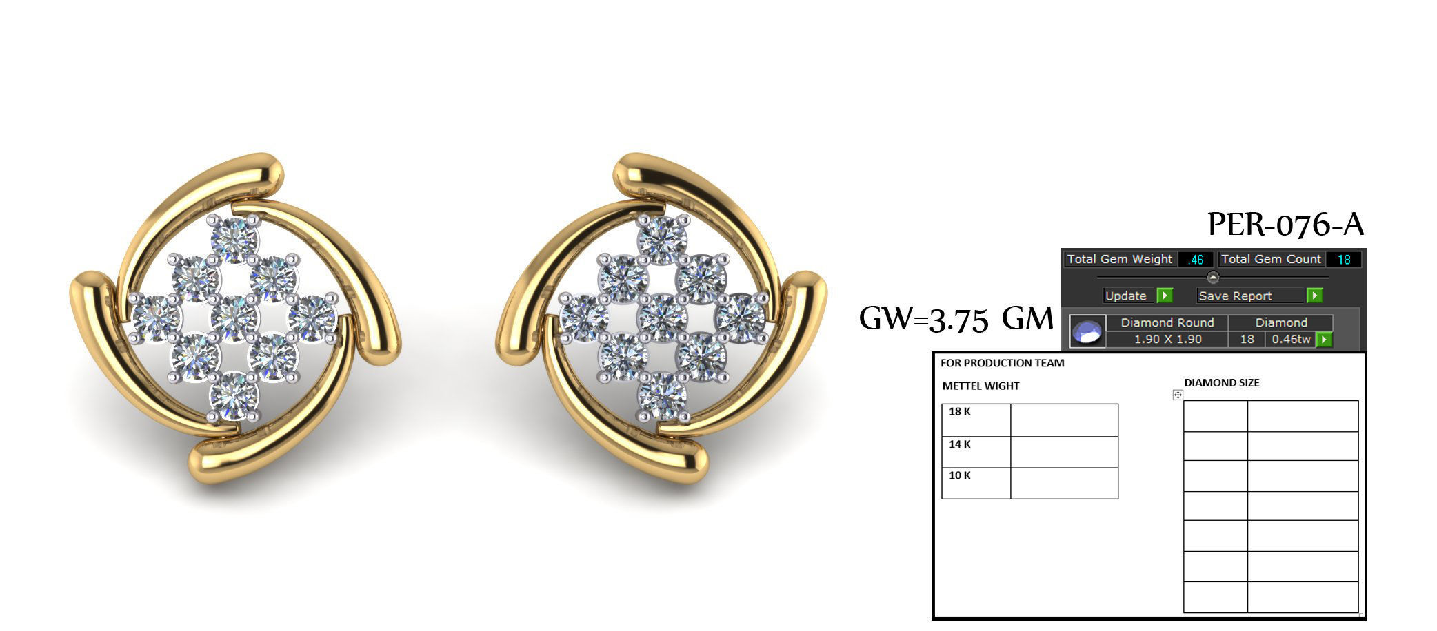 Earrings Collection two gold hoop with diamonds 3D print model_17