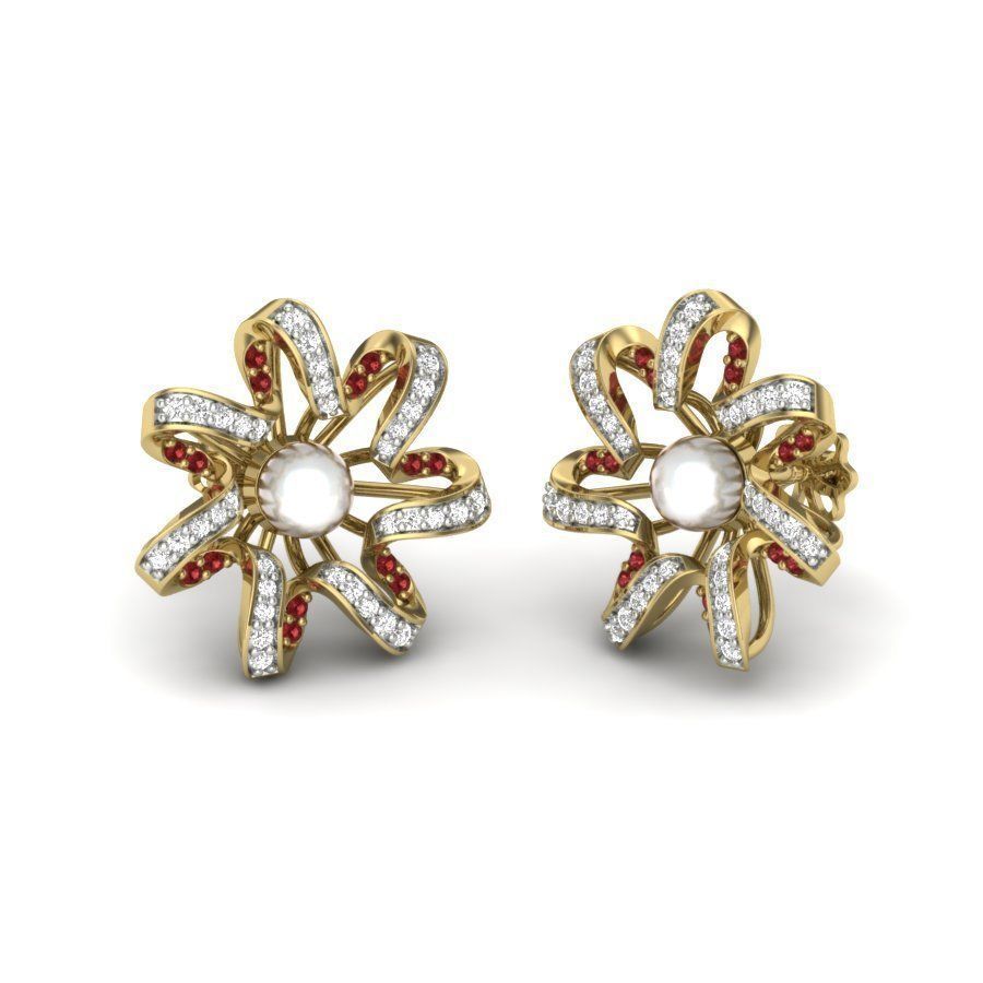 Earrings Collection two gold hoop with diamonds 3D print model_72