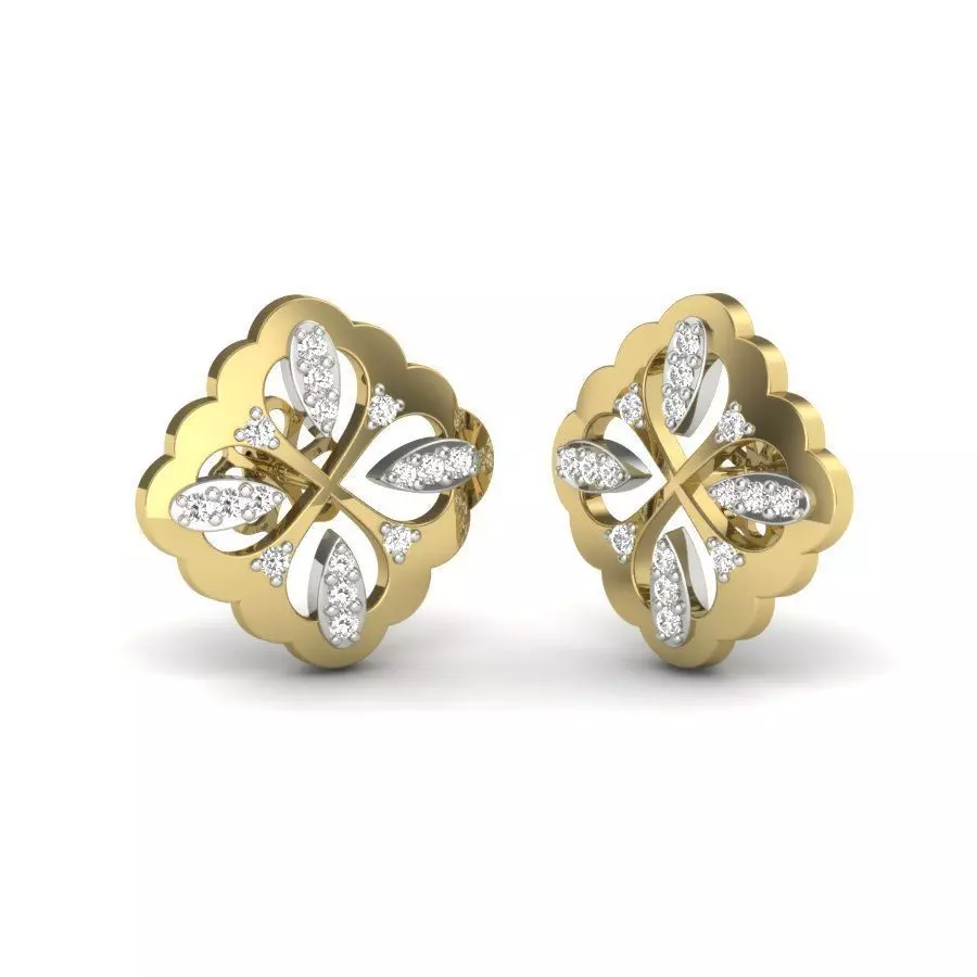 Earrings Collection two gold hoop with diamonds 3D print model_0