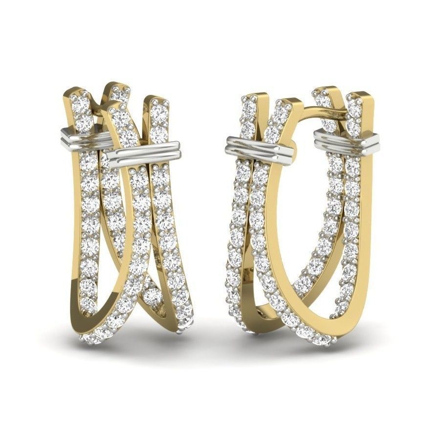 Earrings Collection two gold hoop with diamonds 3D print model_48