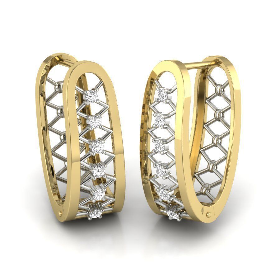 Earrings Collection two gold hoop with diamonds 3D print model_63