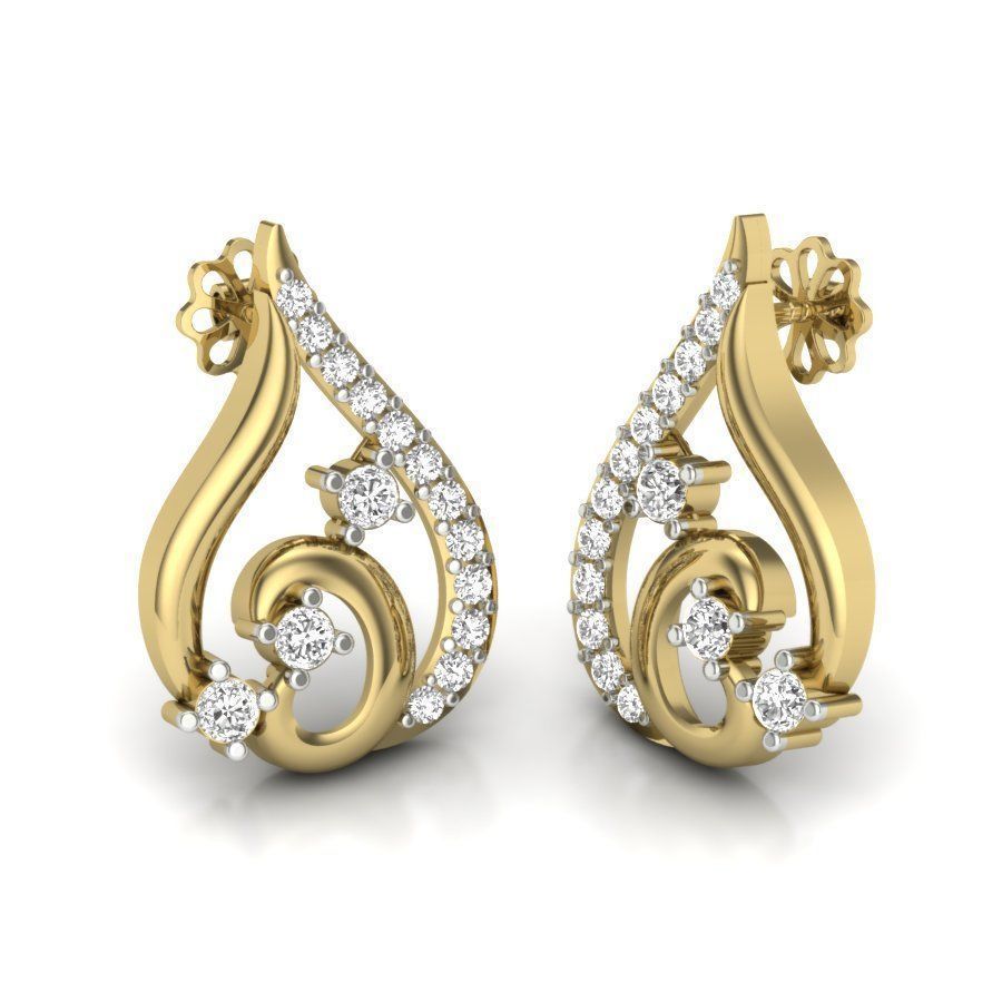 Earrings Collection two gold hoop with diamonds 3D print model_22
