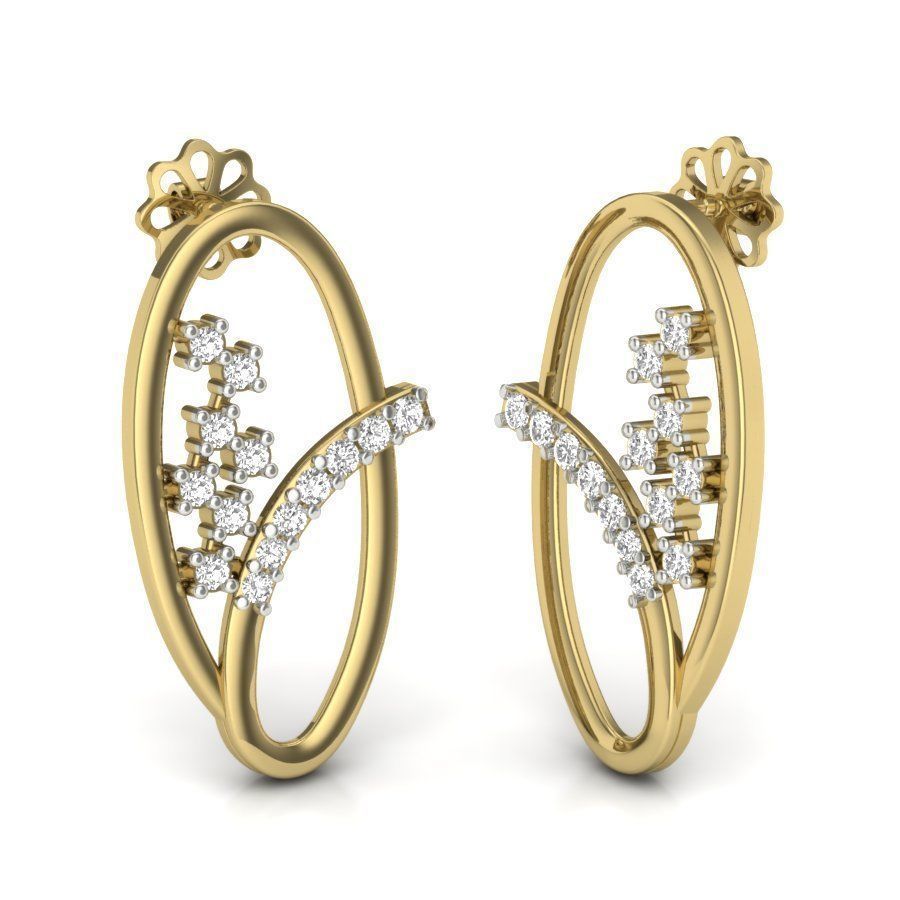Earrings Collection two gold hoop with diamonds 3D print model_25