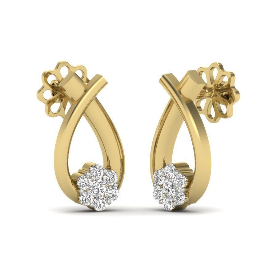 Earrings Collection two gold hoop with diamonds 3D print model_1