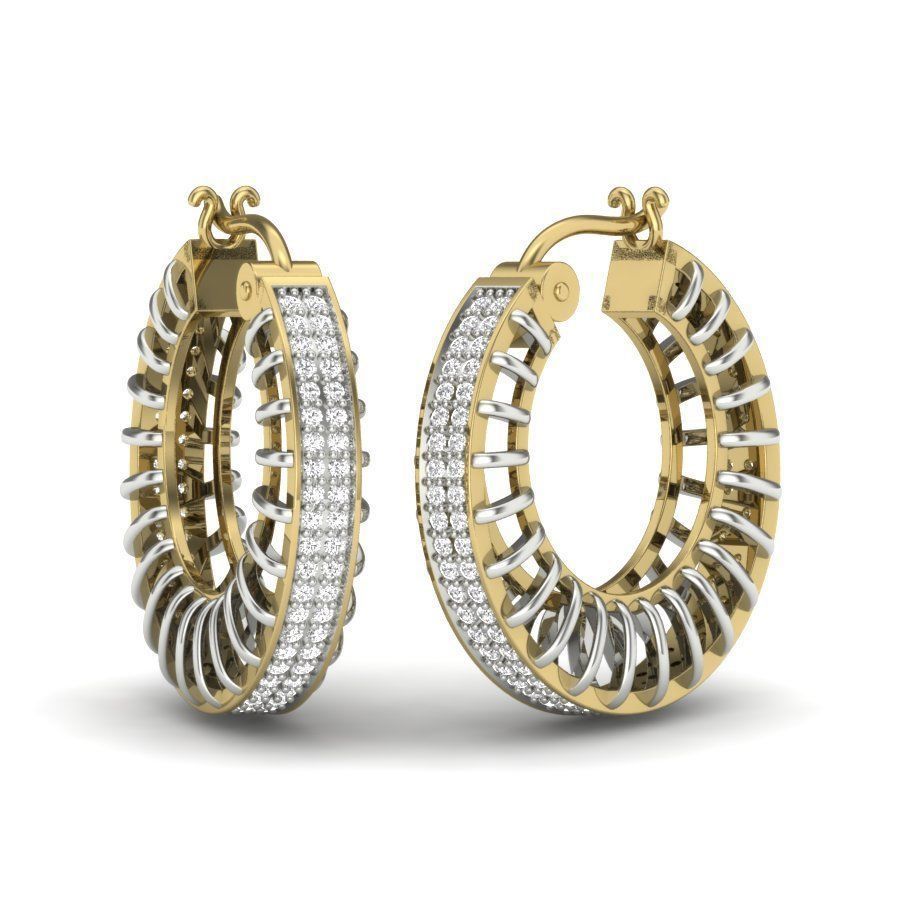 Earrings Collection two gold hoop with diamonds 3D print model_12