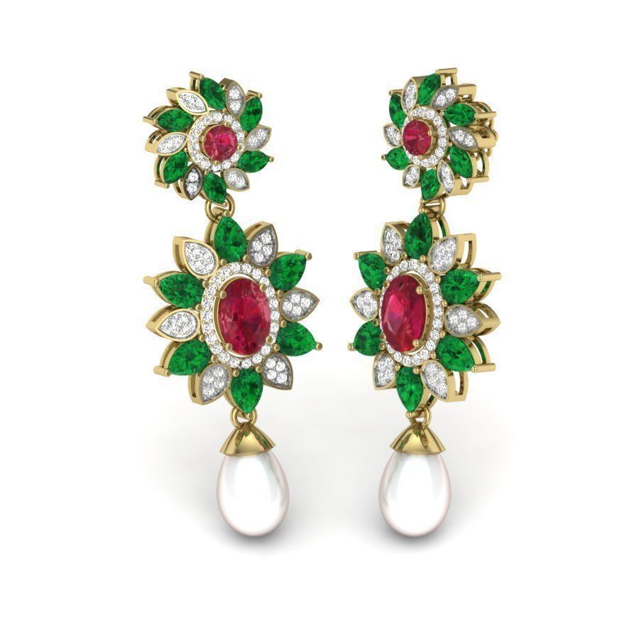 Earrings Collection two gold hoop with diamonds 3D print model_61