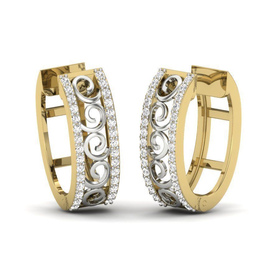 Earrings Collection two gold hoop with diamonds 3D print model_2