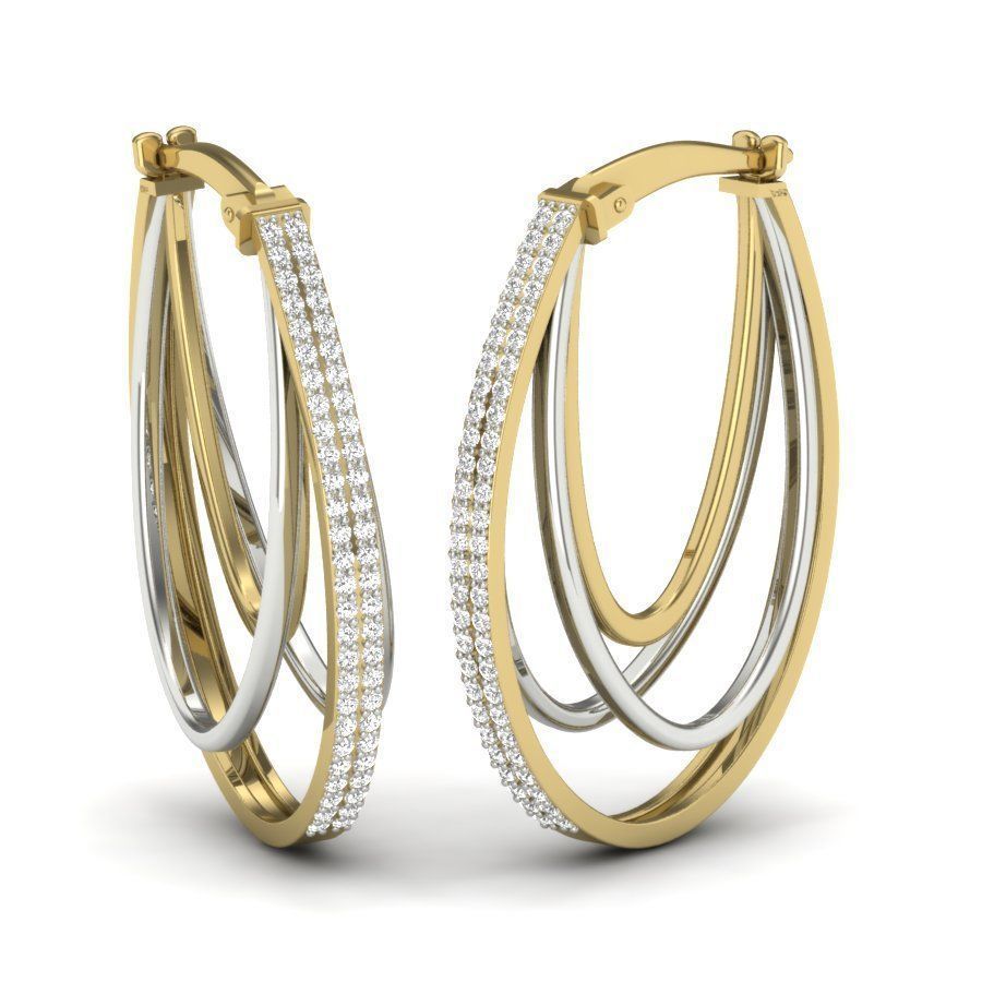 Earrings Collection two gold hoop with diamonds 3D print model_49