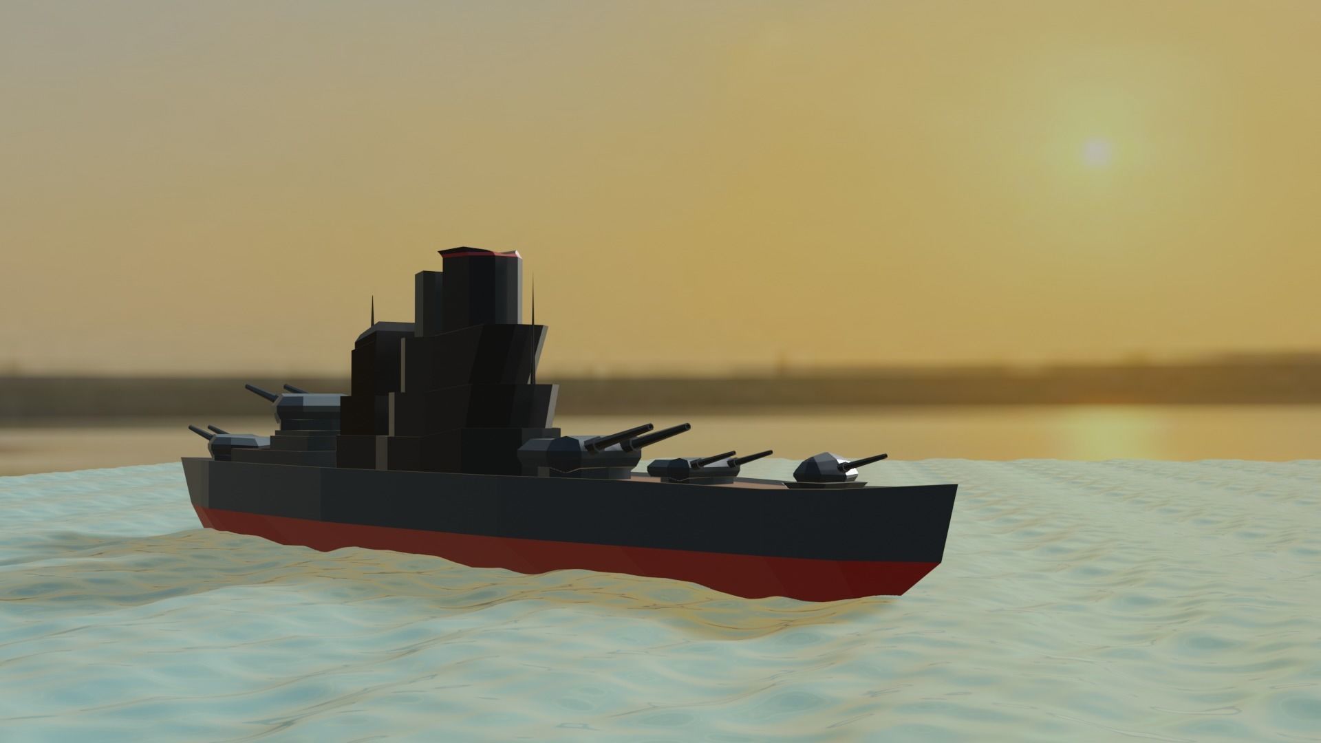 battle ship Low-poly 3D model_1