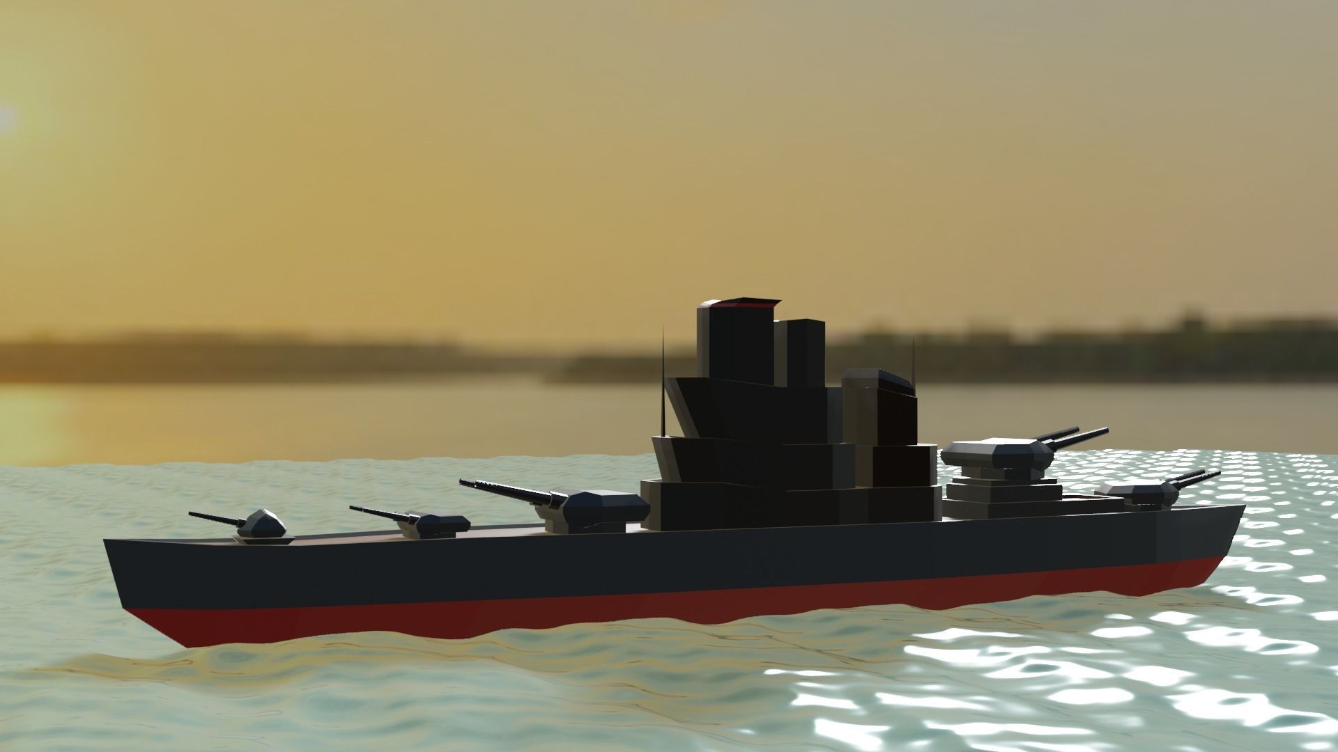 battle ship Low-poly 3D model_2