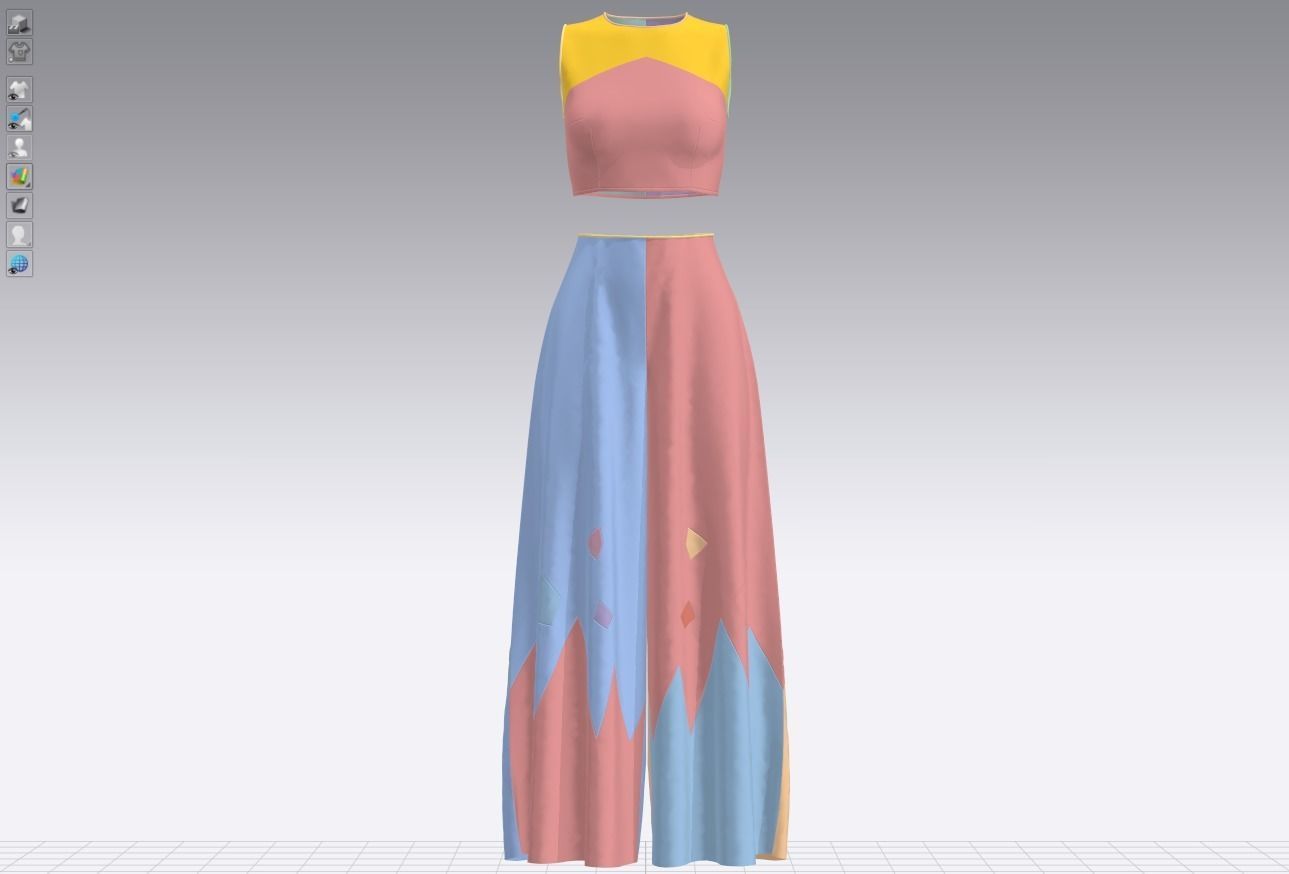 Pants and white blouse with an open belly with an Sadu print 3D model_14