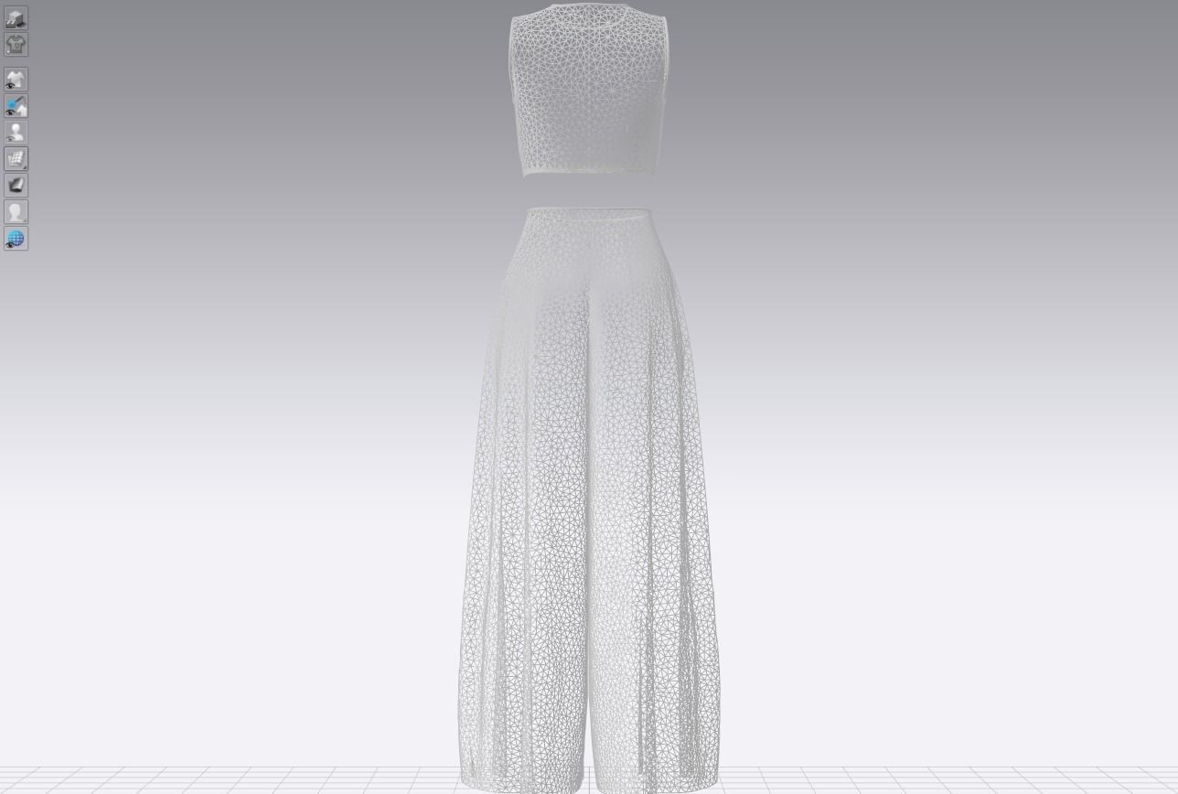 Pants and white blouse with an open belly with an Sadu print 3D model_12