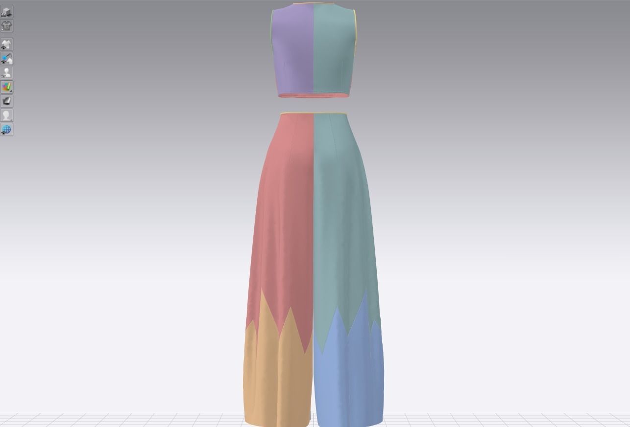 Pants and white blouse with an open belly with an Sadu print 3D model_18