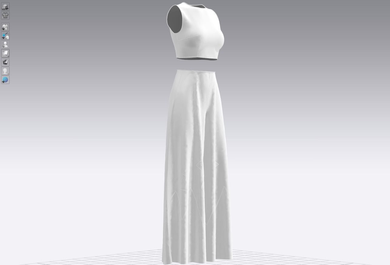 Pants and white blouse with an open belly with an Sadu print 3D model_6