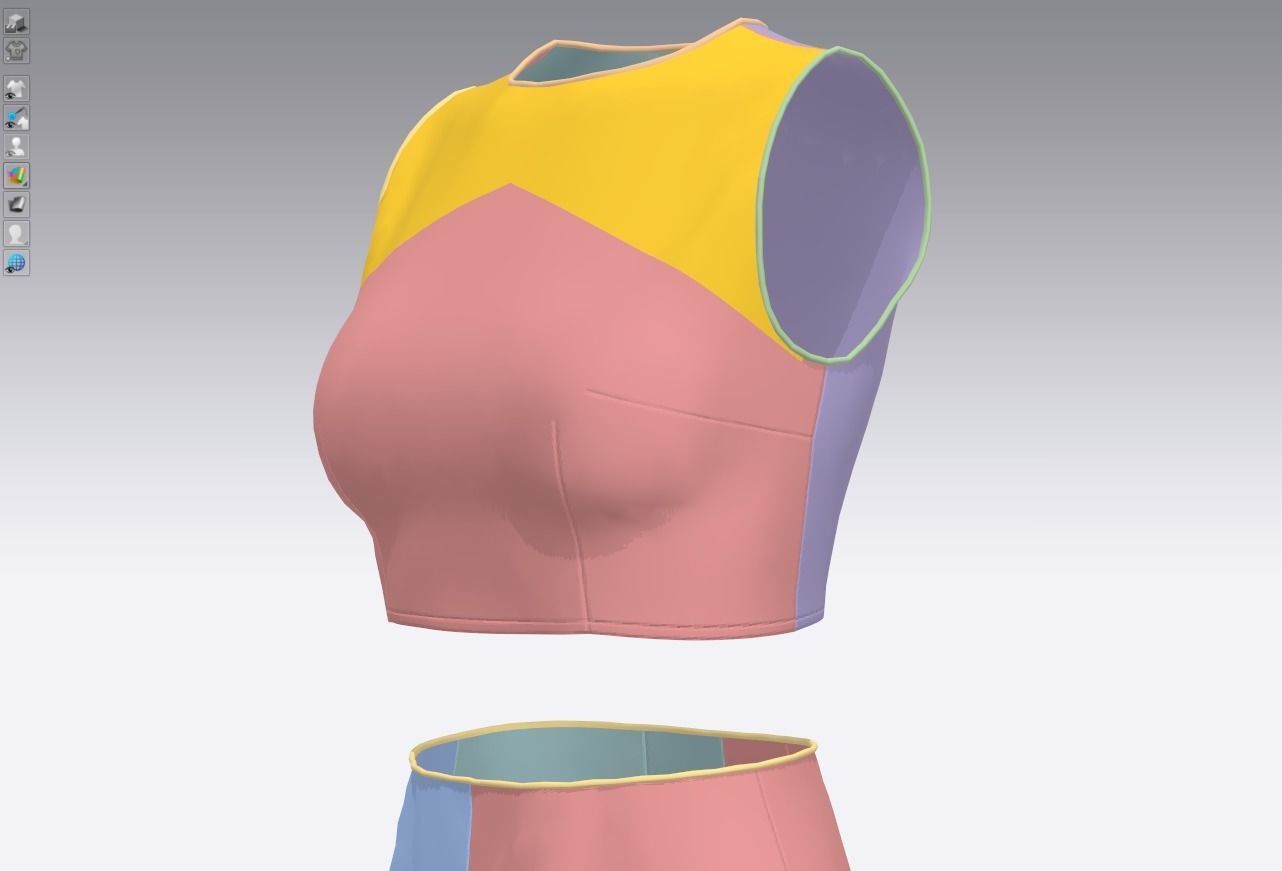 Pants and white blouse with an open belly with an Sadu print 3D model_19