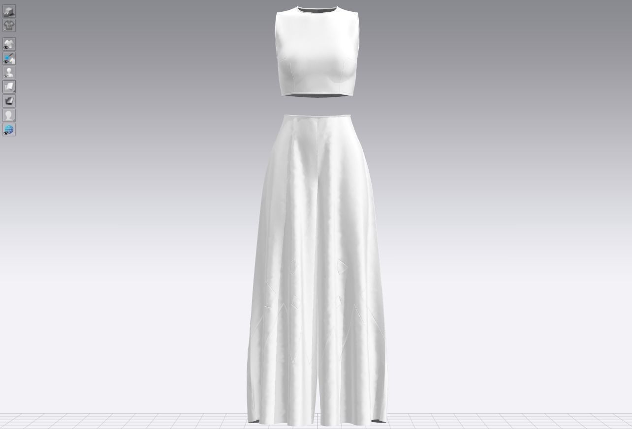 Pants and white blouse with an open belly with an Sadu print 3D model_5