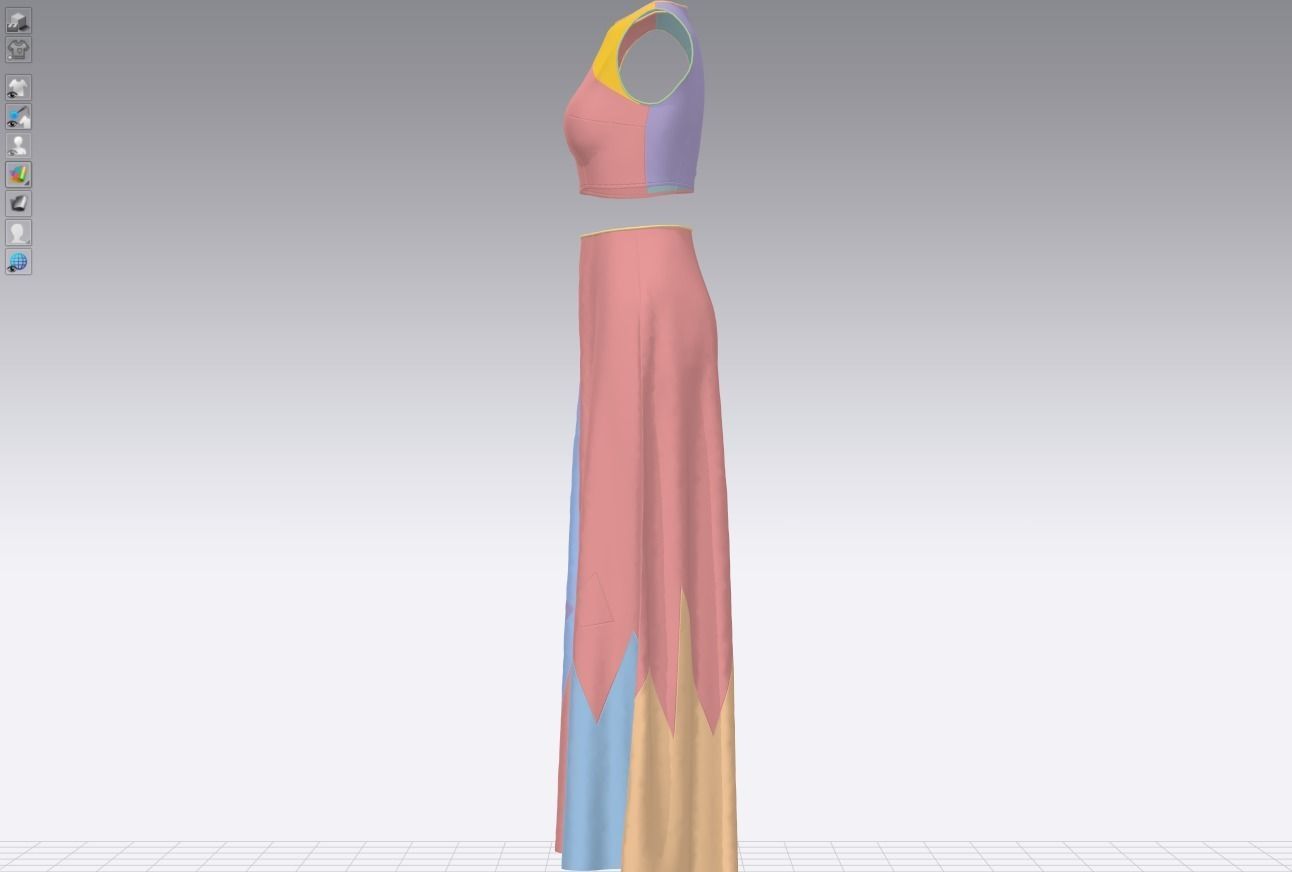 Pants and white blouse with an open belly with an Sadu print 3D model_16