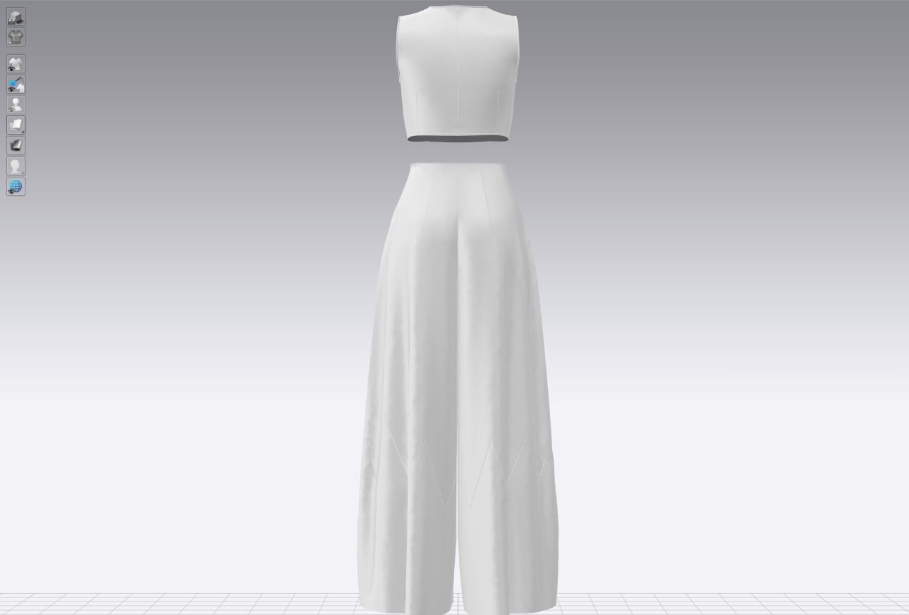 Pants and white blouse with an open belly with an Sadu print 3D model_8