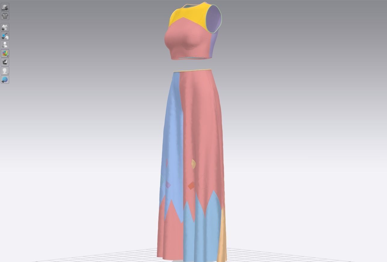 Pants and white blouse with an open belly with an Sadu print 3D model_15