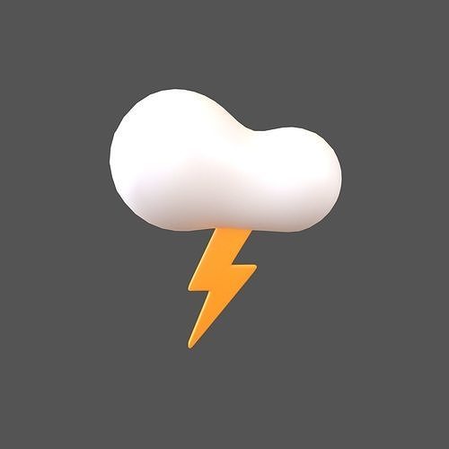 Cartoon Cloud With Lightning v2 001 Low-poly 3D model