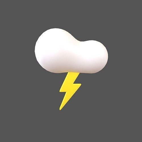 Cartoon Cloud With Lightning v2 002 Low-poly 3D model
