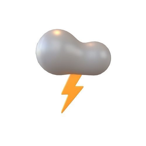 Cartoon Cloud With Lightning v2 004 Low-poly 3D model