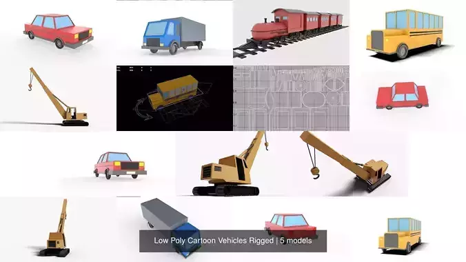 Low Poly Cartoon Vehicles Rigged