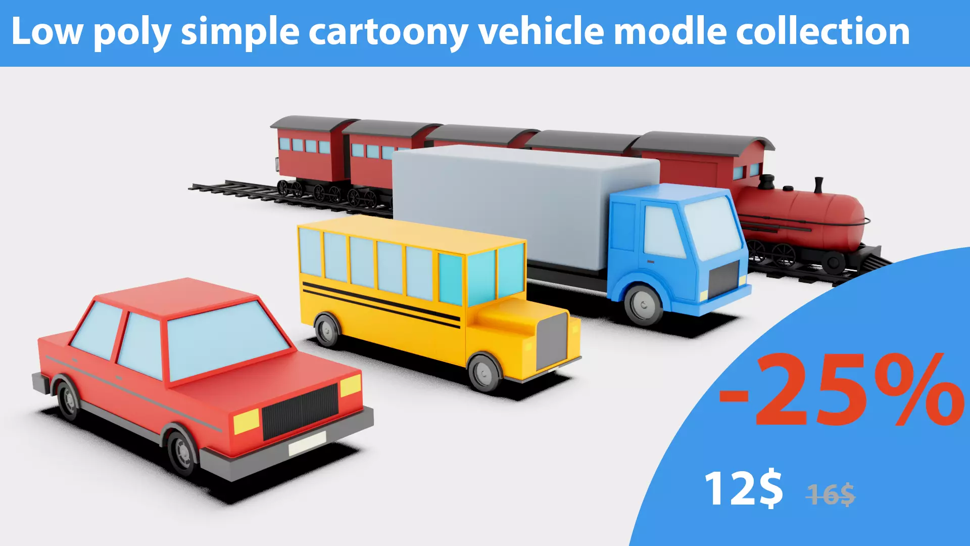 Low Poly Cartoon Vehicles Rigged 3D Model Collection_0