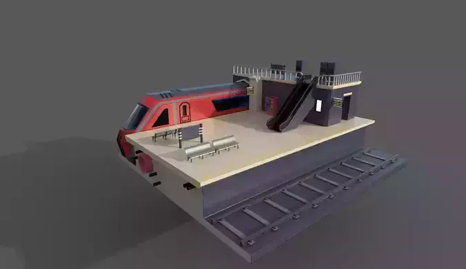 low poly train environment