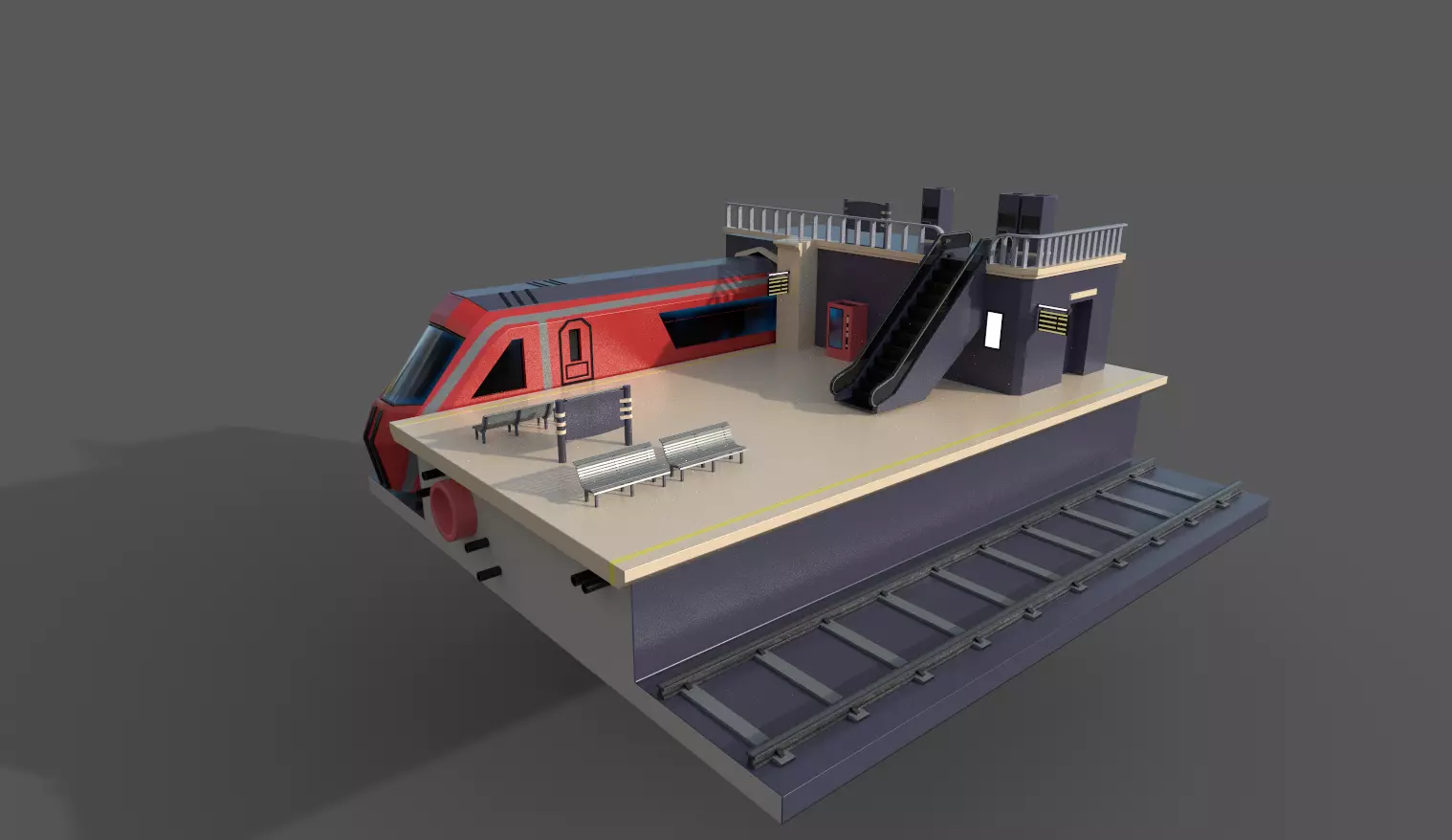 low poly train environment Low-poly 3D model