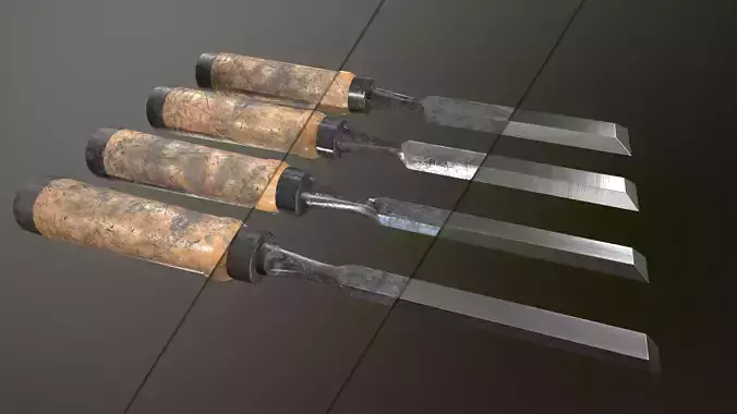 Chisel Low-poly 3D model three woodworking tools