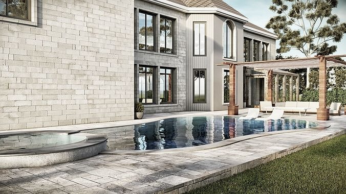Modern Spanish Revival luxury house design 3D model 3