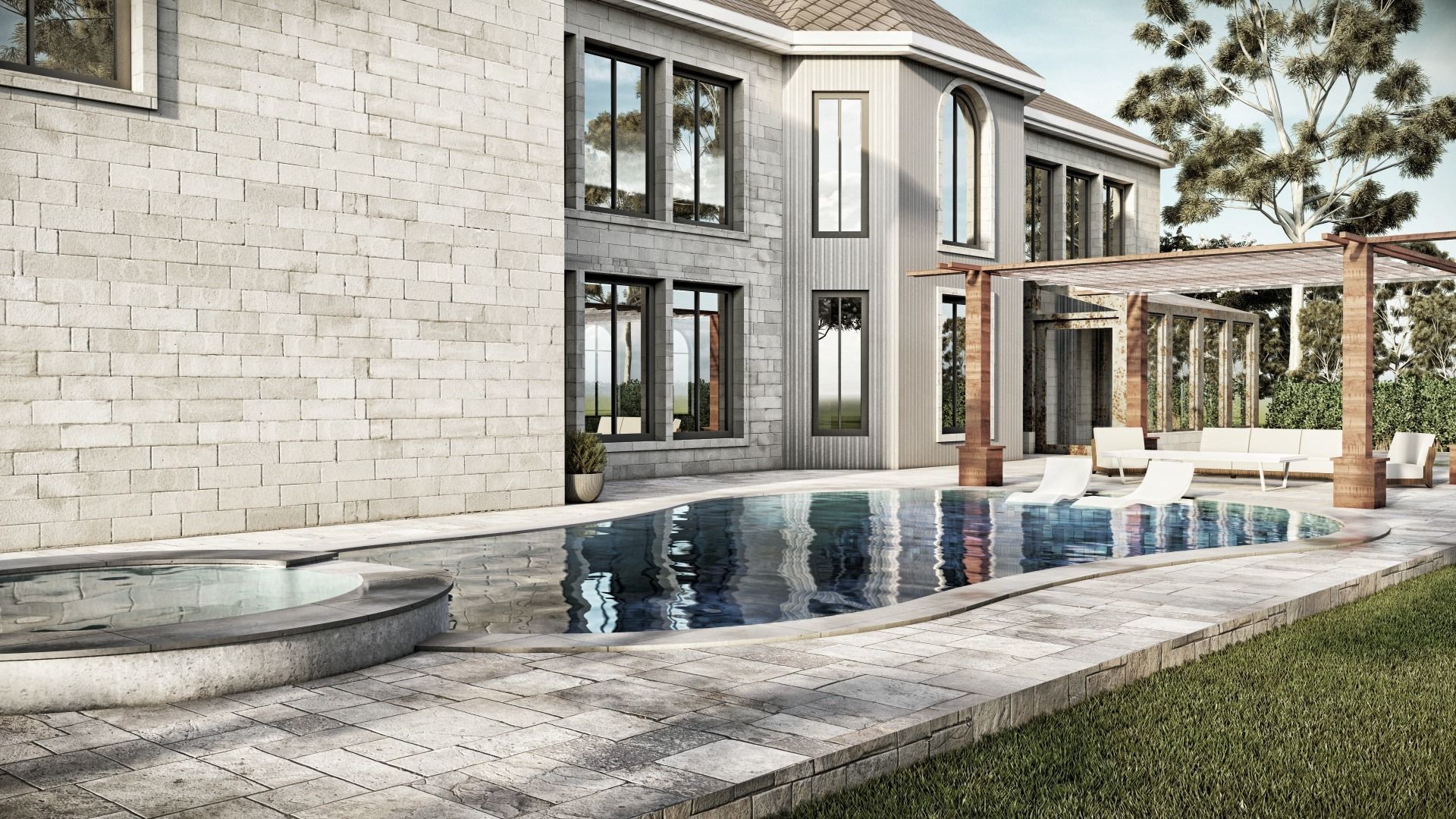 Modern Spanish Revival luxury house design 3D model_2