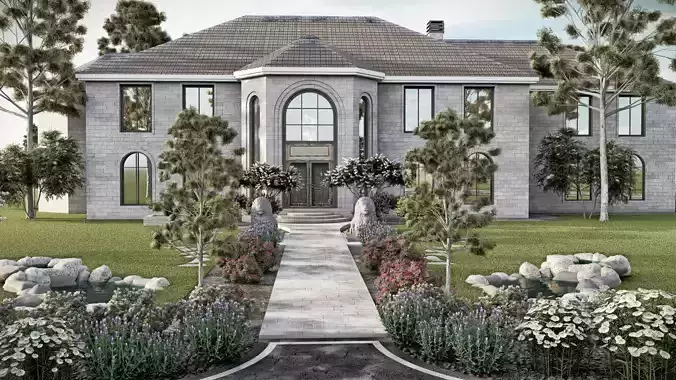 Modern Spanish Revival luxury house design 3D model