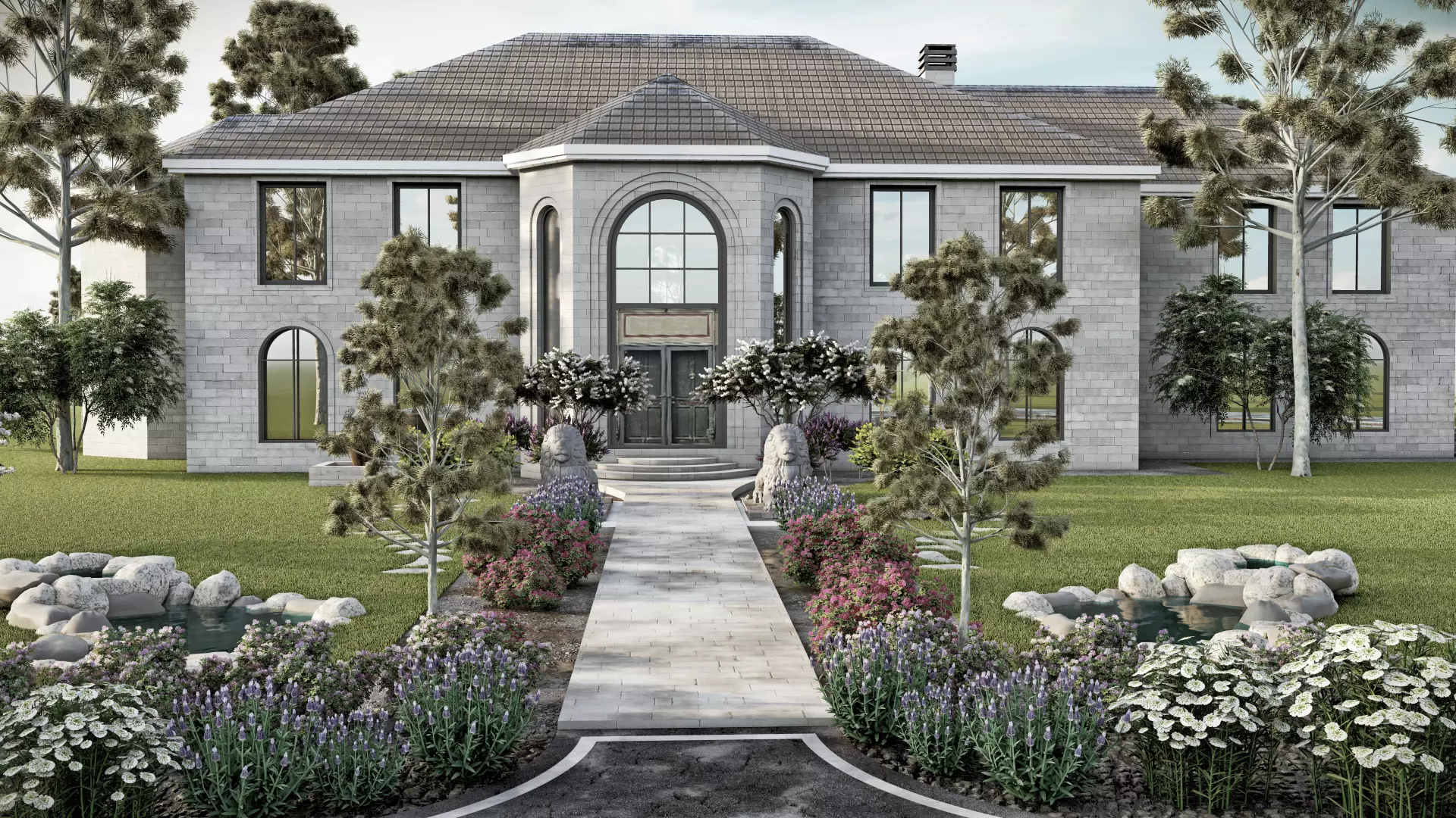 Modern Spanish Revival luxury house design 3D model_0