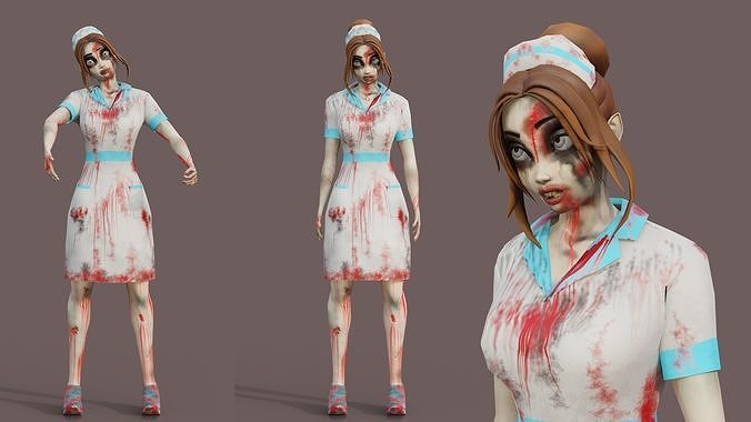 Cartoon Zombie Nurse Women Game Ready  Low-poly 3D model