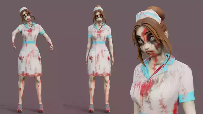 Cartoon Zombie Nurse Women Game Ready  Low-poly 3D model