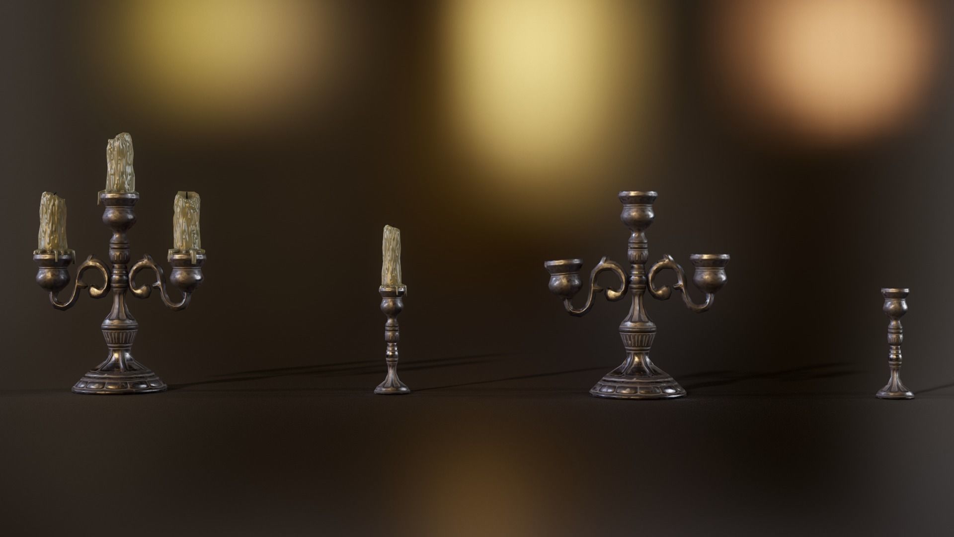 Candlestick three candlesticks Low-poly 3D model_1