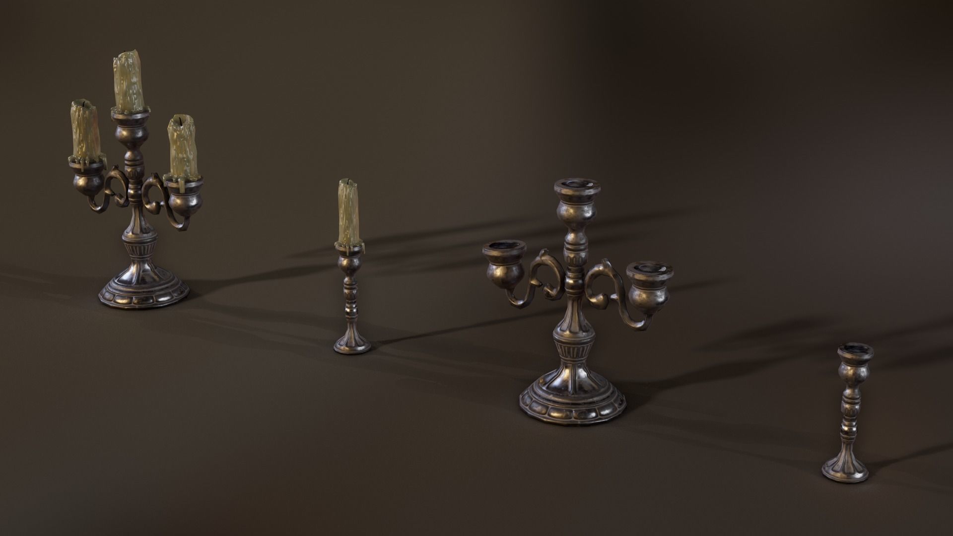 Candlestick three candlesticks Low-poly 3D model_2