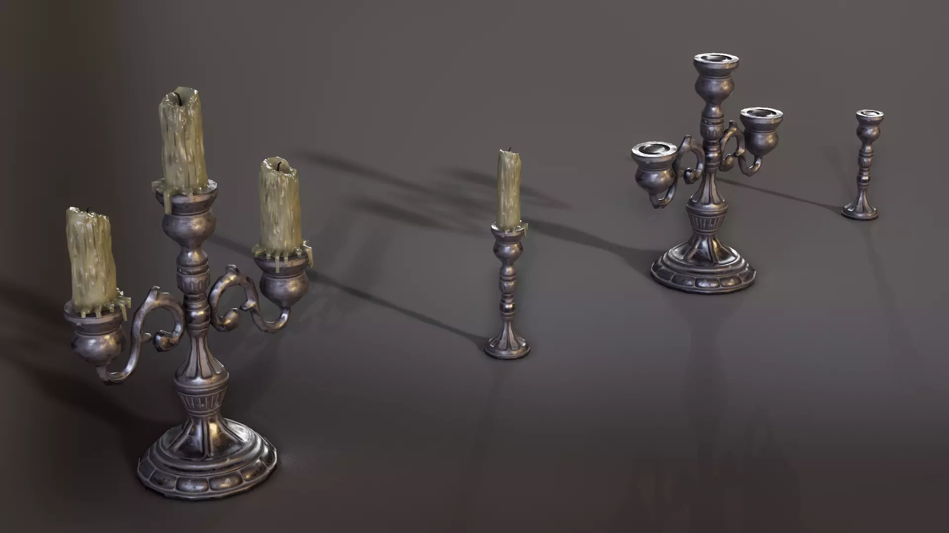 Candlestick three candlesticks Low-poly 3D model_0