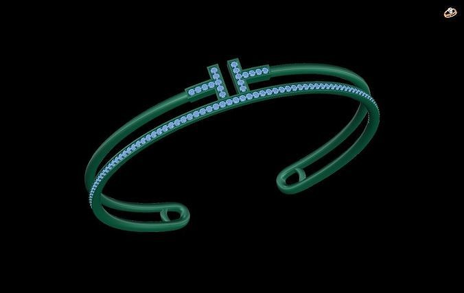 bracelet emerald and diamond cuff 3D print model