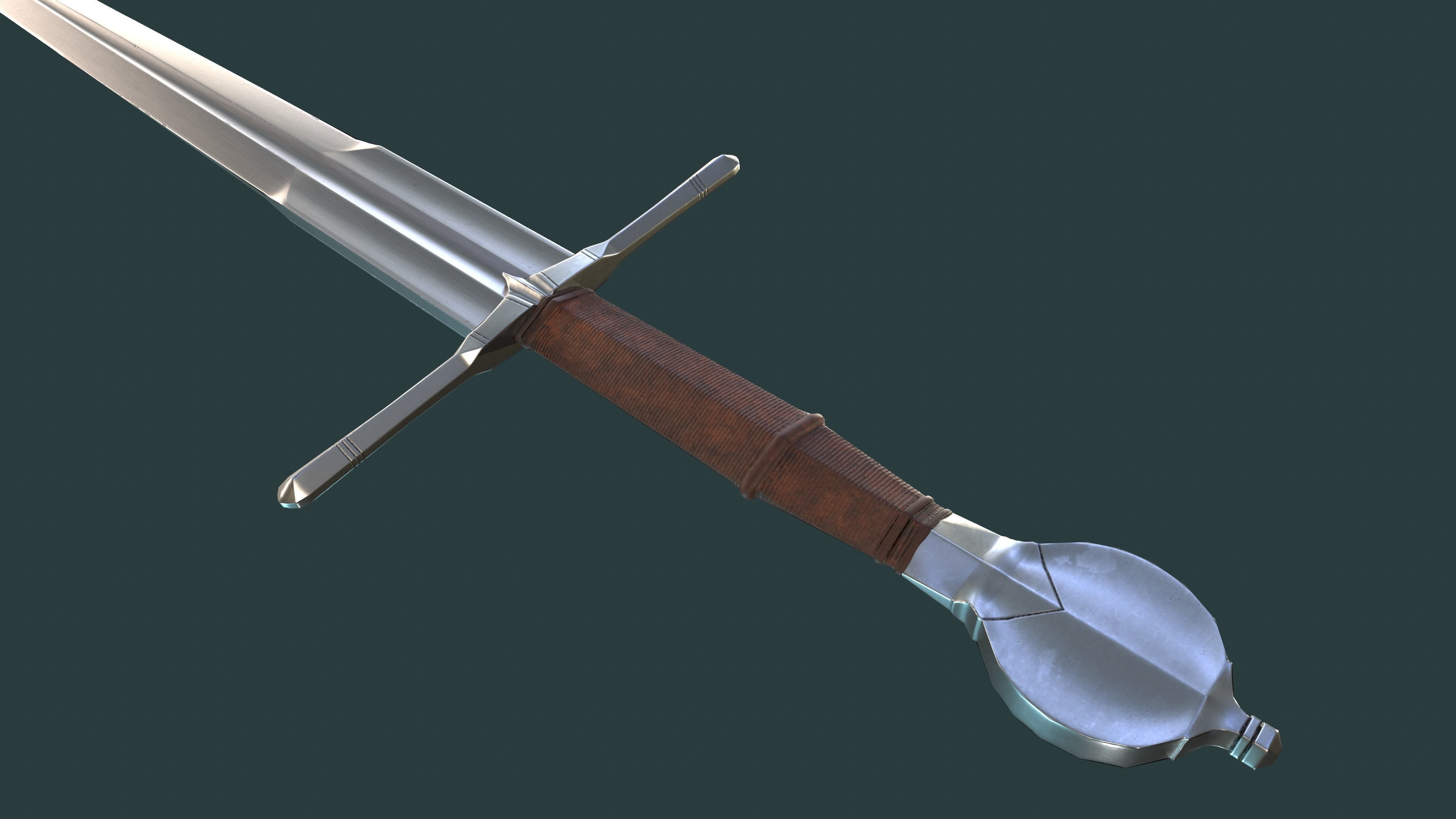 Albion Viceroy Medieval Sword PBR game ready Low-poly 3D model_2