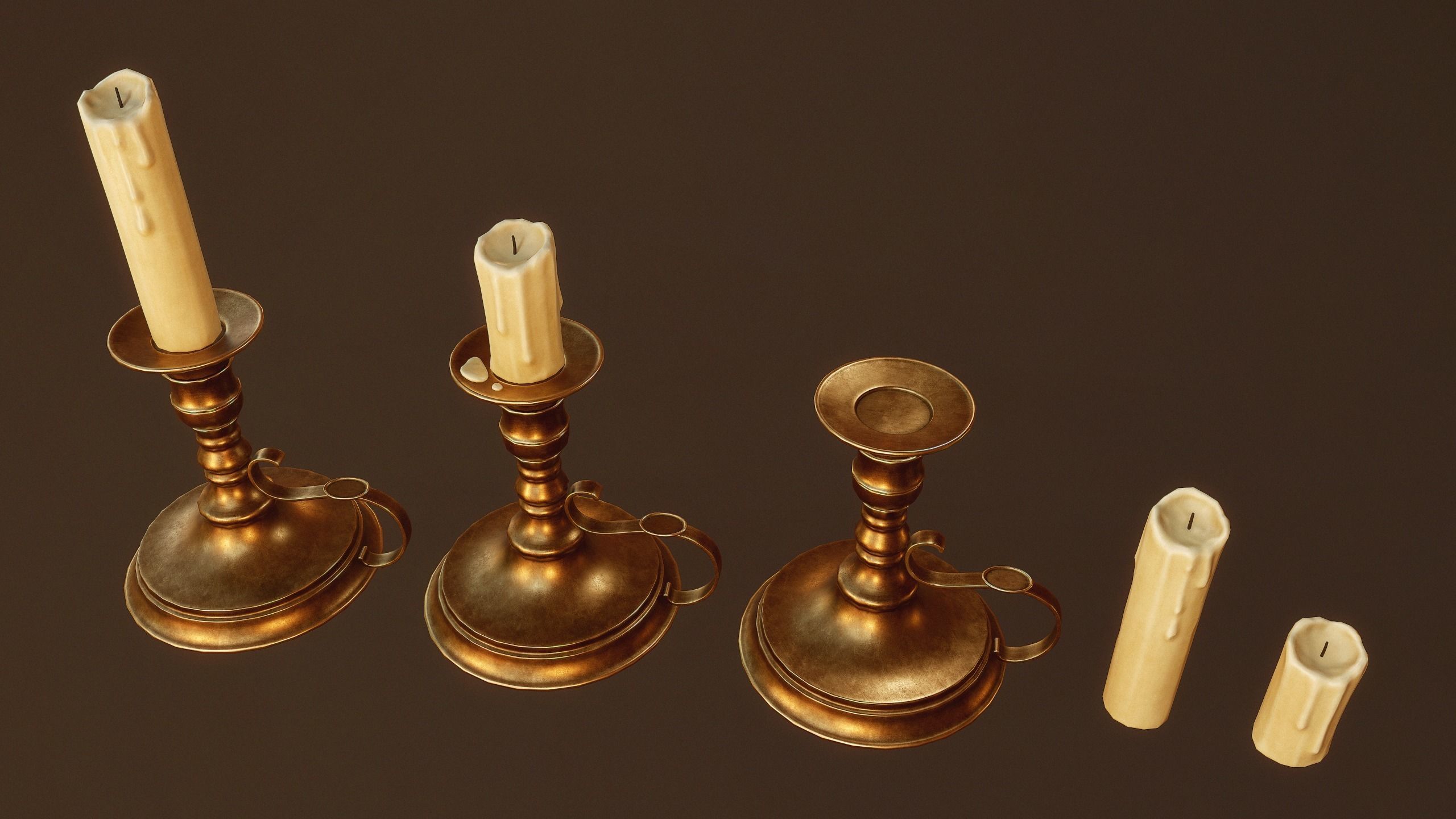 Candles Candlestick - PBR Game Ready Low-poly 3D model_4