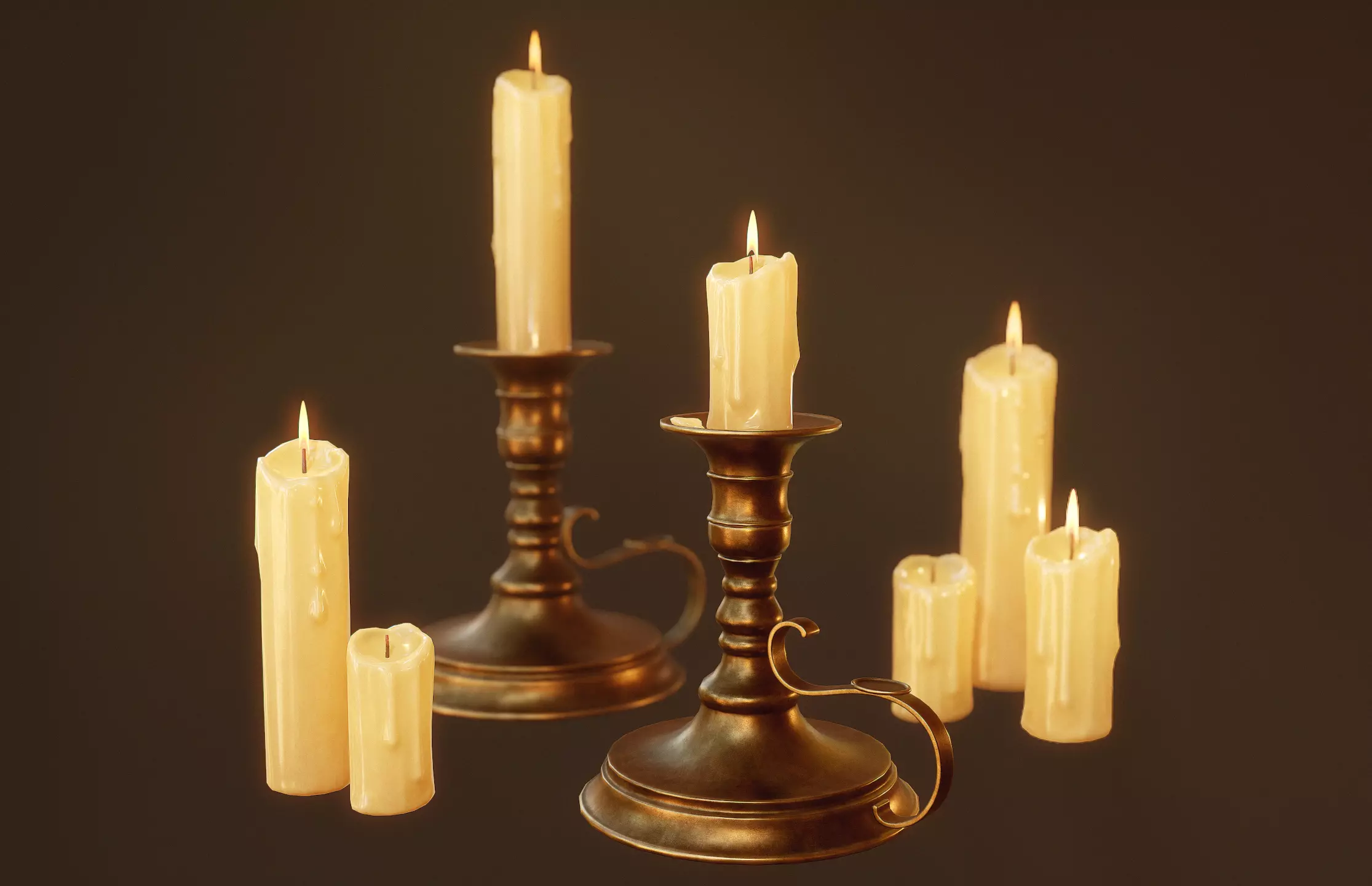 Candles Candlestick - PBR Game Ready Low-poly 3D model_0