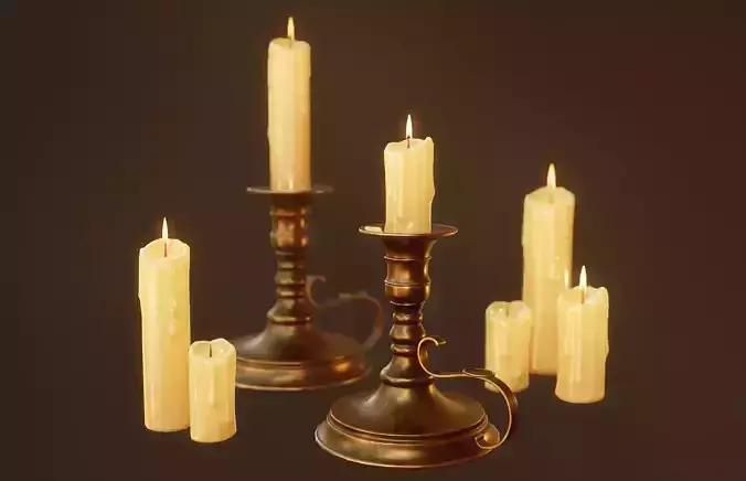 Candles Candlestick - PBR Game Ready Low-poly 3D model