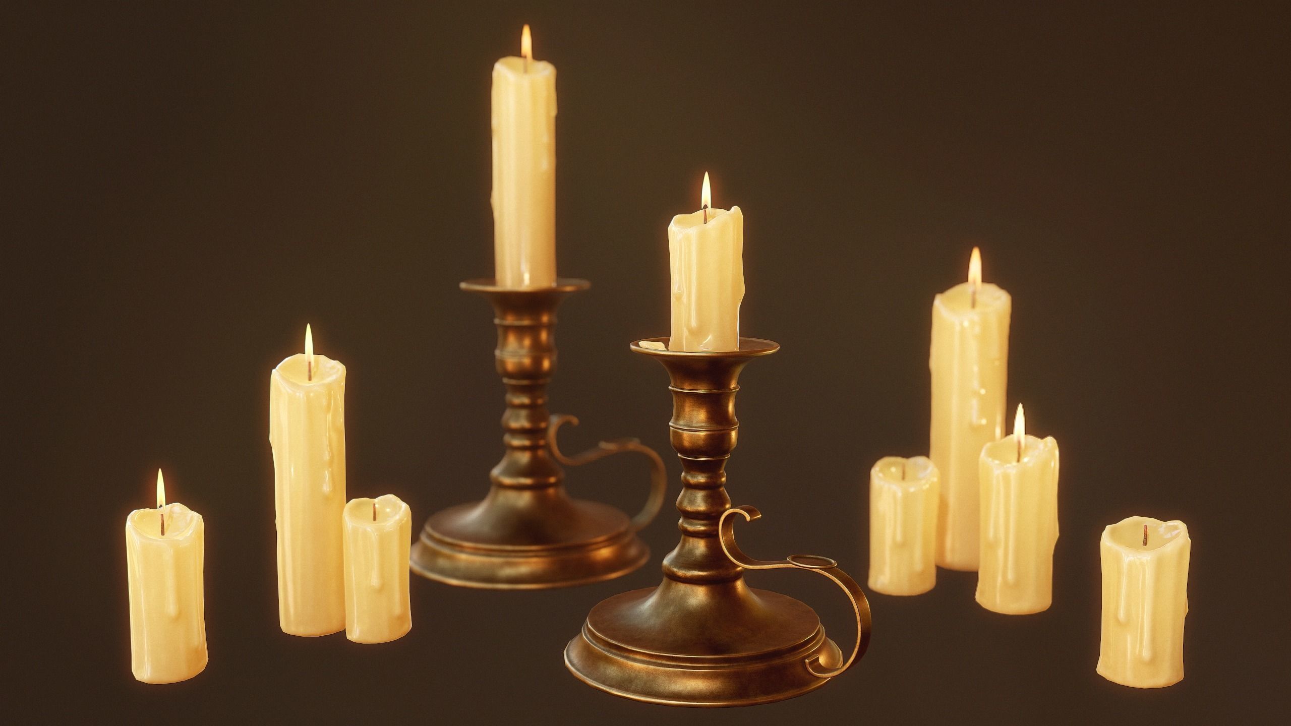Candles Candlestick - PBR Game Ready Low-poly 3D model_1
